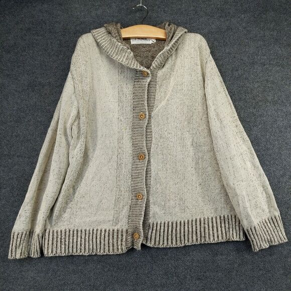 Back in the Saddle Cardigan Sweater Womens Size L Button Front Hooded Made USA - Picture 2 of 13